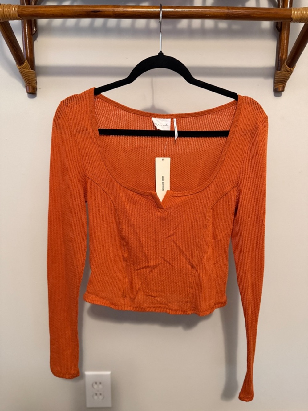 NWT Urban Outfitters Scoop Neck Long Sleeve Knit Crop Top Burnt Orange